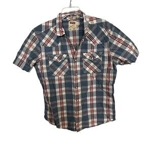 Levi's Men's XL Vintage Short Sleeve Button Down Plaid Shirt Red/blue Snaps